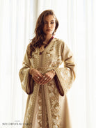Silent Aureum soft gold Moroccan kaftan with wide sleeves and embroidered belt